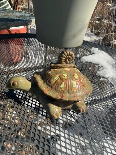 Royal Haeger 1950 turtle cigarette box snail knob green crystal glaze R-684 mcm
