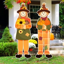 Fall Outdoor Decorations 2 Pcs Thanksgiving Scarecrow Yard Signs with Stakes Fal