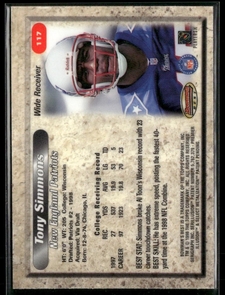 1998 Bowman's Best #117 Tony Simmons - Image 2 of 2