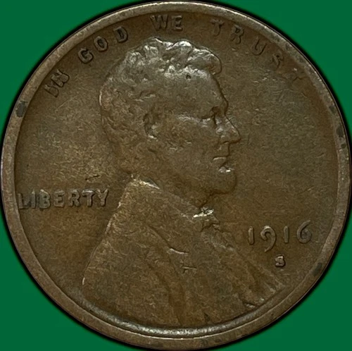 1916-S Lincoln Wheat Cent Very Fine VF Coin, Scratch #34940