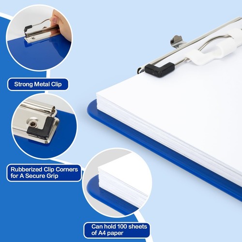 Deli Plastic Clipboard, Clipboards with Low Profile Clip, Standard A4 1, Blue - Picture 3 of 6