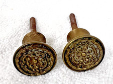 2 Vintage Ornate Cast Brass Round Cabinet Drawer Knobs Pulls Floral Embossed