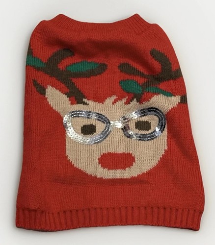 Petholiday Christmas Red Hipster Dog Sweater Rudolph Sequined Size Medium