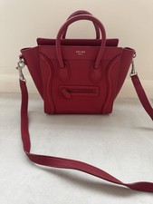 Authenic C line Mini Luggage Tote Bright Red Grained Calfskin