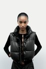 NEW ZARA FAUX LEATHER PUFFER VEST CROPPED SIZE LARGE