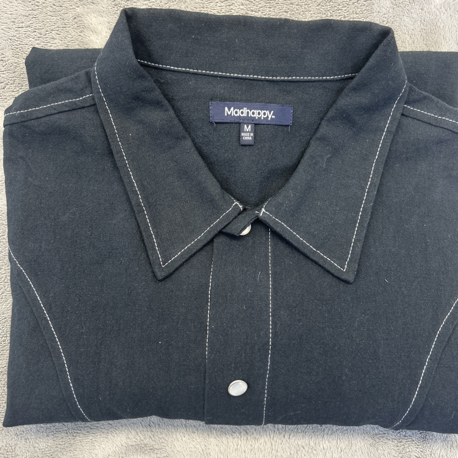 Madhappy Western Shirt Unisex M Blue Pearl Snap Button Long Sleeve Split Collar image 9