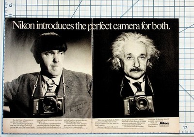 1987 Nikon N4004 Camera Ad Albert Einstein Original Vintage Print Ephemera