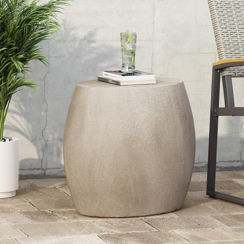 Edmonton Light Grey Round Stone Outdoor Patio Side Table - Picture 11 of 11