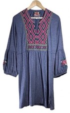 Johnny Was Annalise Bishop Sleeve Embroidered Boho Peasant Mini Dress XL Beachy