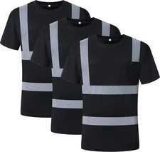 Jksafety 3 Pack Hi-Vis Reflective Safety Apparel Daily Work T-Shirt Black Colo