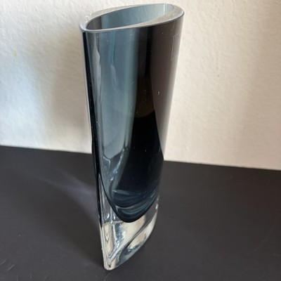 Modern LSA Handcrafted Smoke Gray Blue Glass Art Vase Mouthblown Poland