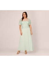 ADRIANNA PAPELL Womens Green V-back Lined Flutter Sleeve Maxi Party Gown Dress 2