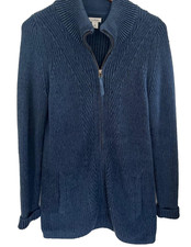 L.L. Bean Men's Medium Blue Chunky-Knit Zip Up Cardigan Dad Sweater 507434