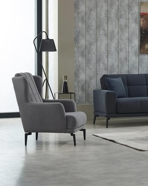 Polstersessel Sitzer Sessel Stoff Wohnzimmer Design Grau Einsitzer-image