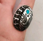 Vintage Sterling Silver Navajo Turquoise Ring Size 8 with Overlay Design