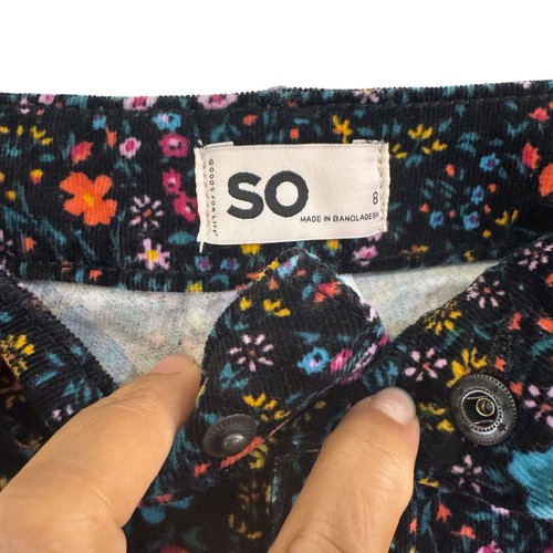 SO Goods for Life Mini Skirt Girls Black Floral Cotton Stretch Corduroy Size 8 - Picture 4 of 7
