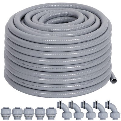 Liquid-Tight Electrical Conduit Kit 50ft w/UL, 10 Connectors, 1/2'' Flexible