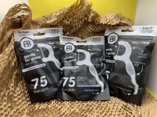 Brush Buddies Thin Thread Charcoal Floss Picks Dental 75 count 3 Packs New 225 !