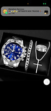 Geneva Quartz Chronograph Wristwatch Blue Dial Arabic Numerals Silver Tone