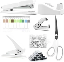 White Desk Accessories, White Office Supplies,Large Stapler and Tape Dispenser S