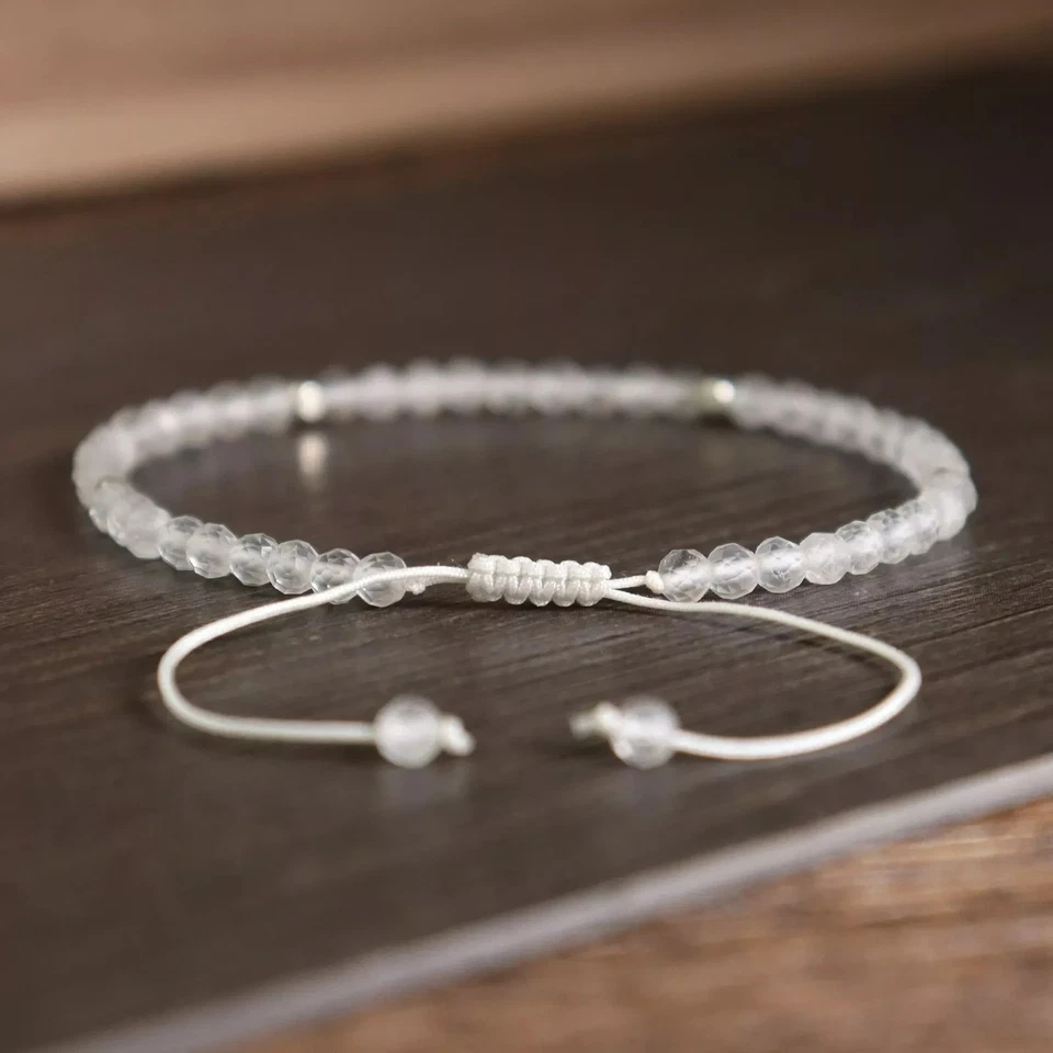 Pulsera Reiki Curativa Cristal Blanco Cuentas Cuarzo Transparente Natural 4mm Hecha a Mano Foto 2 de 2
