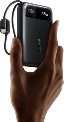 Baseus 20000mAh Portable Charger 45W Built-in USB-C Cables Power Bank Black New