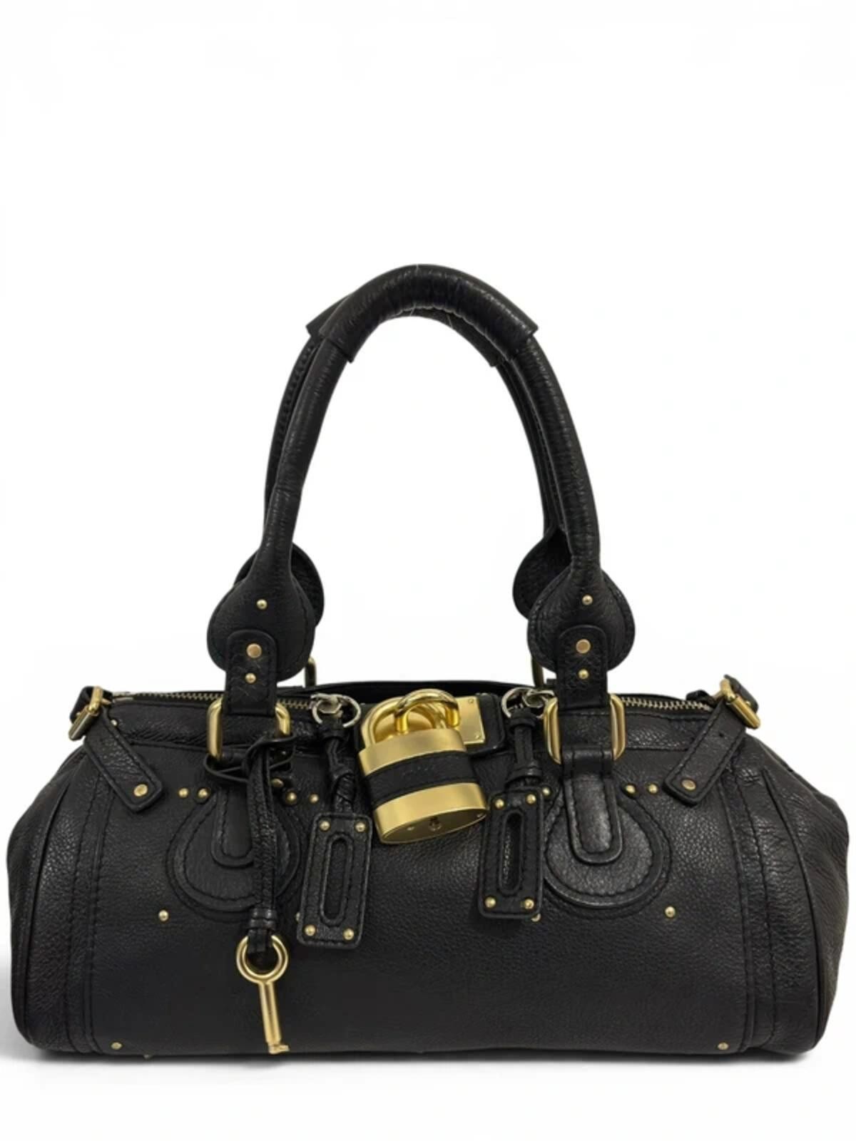 Chloe Paddington Black Leather Padlock & Key Rare Vintage Boston Shoulder Bag