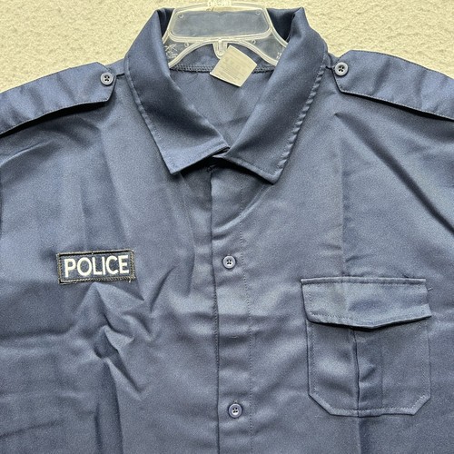 Police Costume Spirit Halloween Men's Casual Button Down Shirt Size Large Navy - Picture 2 of 8
