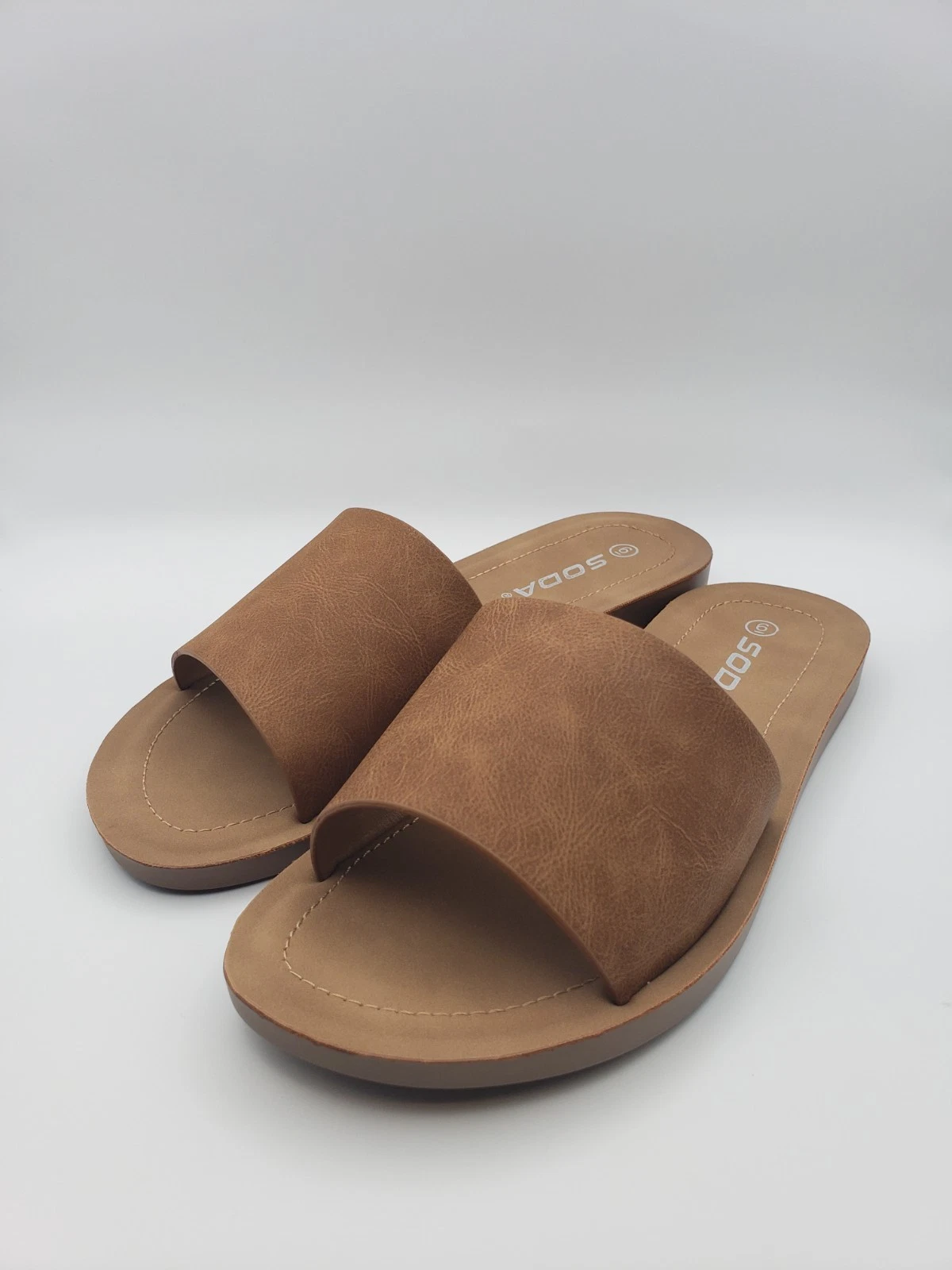 Women Flip flops Slip on Faux Leather Sandals TAN