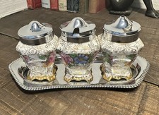 Vintage James Kent Old Foley Chintz Salz Pfeffer Senf Kruzifix Set Chrom Deckel