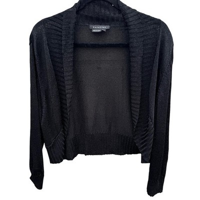 Parallel Womens XL Black Metallic Shimmer Open Front Crop Shrug Cardigan Sweater