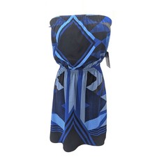Express Strapless Geometric Print Dress Blue Black Mini Dress NWT Small Y2K