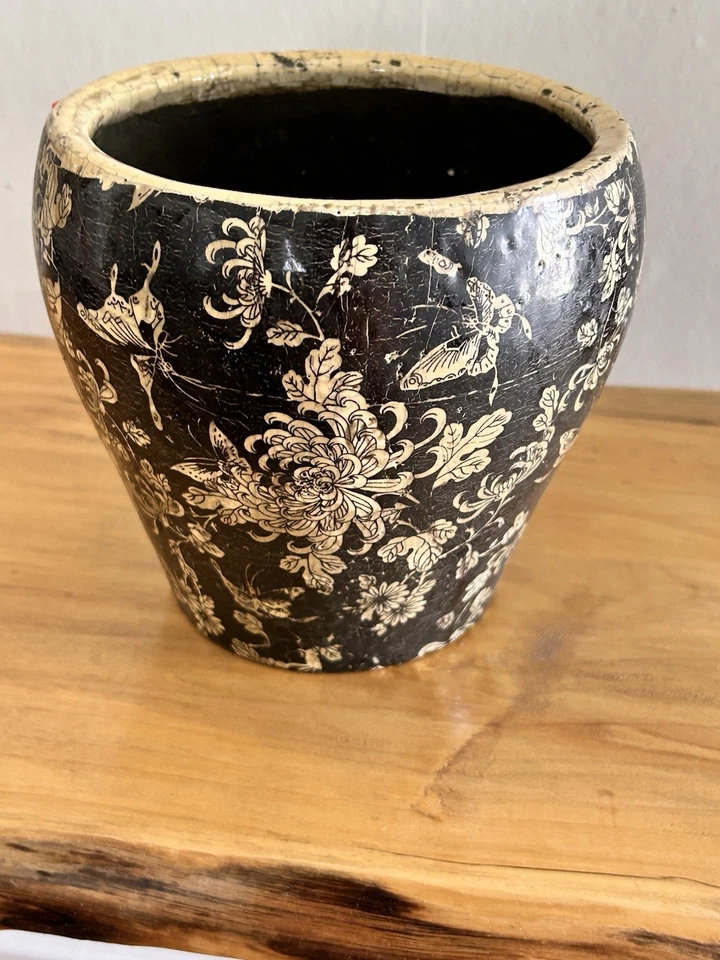 "Antiguo jarrón chino de cerámica pintado a mano negro y dorado colección Thomas, 8""" Foto 3 de 4