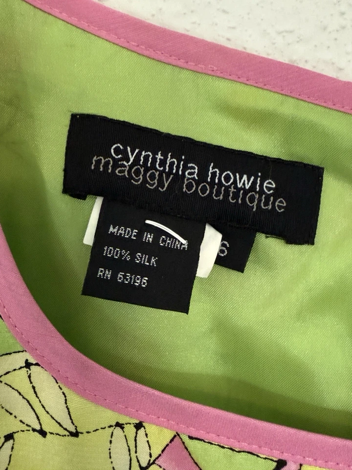 Vestido Cynthia Howie/Maggie Boutique Verde Y Rosa Seda Talla 6 Jardín Fiesta Foto 4 de 4