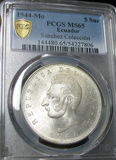 1944-Mo 5 Sucres Ecuador Sanchez Collection ---- PCGS MS-65 Graded ---- #712C