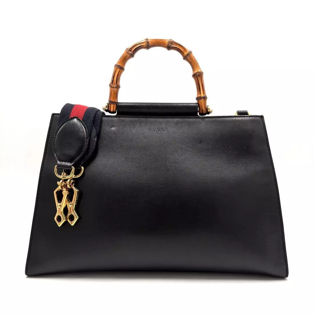 Sac fourre tout Gucci Nim Fair 2 voies cuir bambou sherry noir