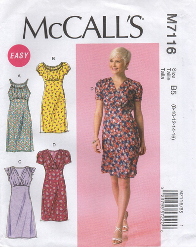 McCalls Sewing Pattern 7116 EASY Gathered Empire Bodice Dresses Size 8 - 16 NEW - Picture 1 of 13