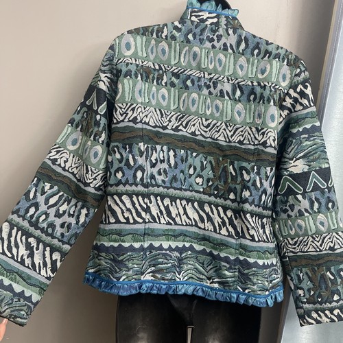 Vintage Alex Kim blue animal print Tapestry Jacket size PS - Picture 5 of 8