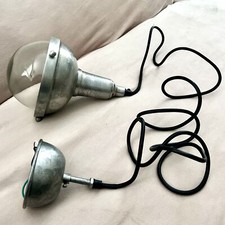 Lámpara colgante industrial de metal plateado con cúpula de vidrio - Nueva en caja