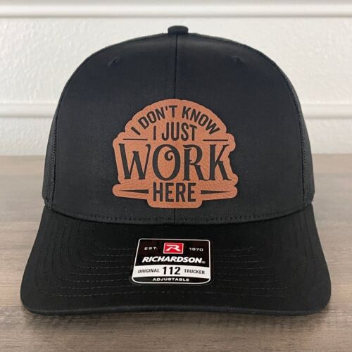 I Don't Know I Just Work Here Funny Leather Patch Hat Black - Picture 3 of 3