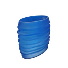 Turquoise Blue Glass Ribbed Vase Satin Finish Vintage Teal 6" Tall