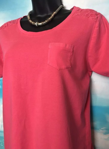 FAT FACE 14 Vgc Hot Pink Jersey Lace Shoulder Essential T-shirt Top - Picture 2 of 8