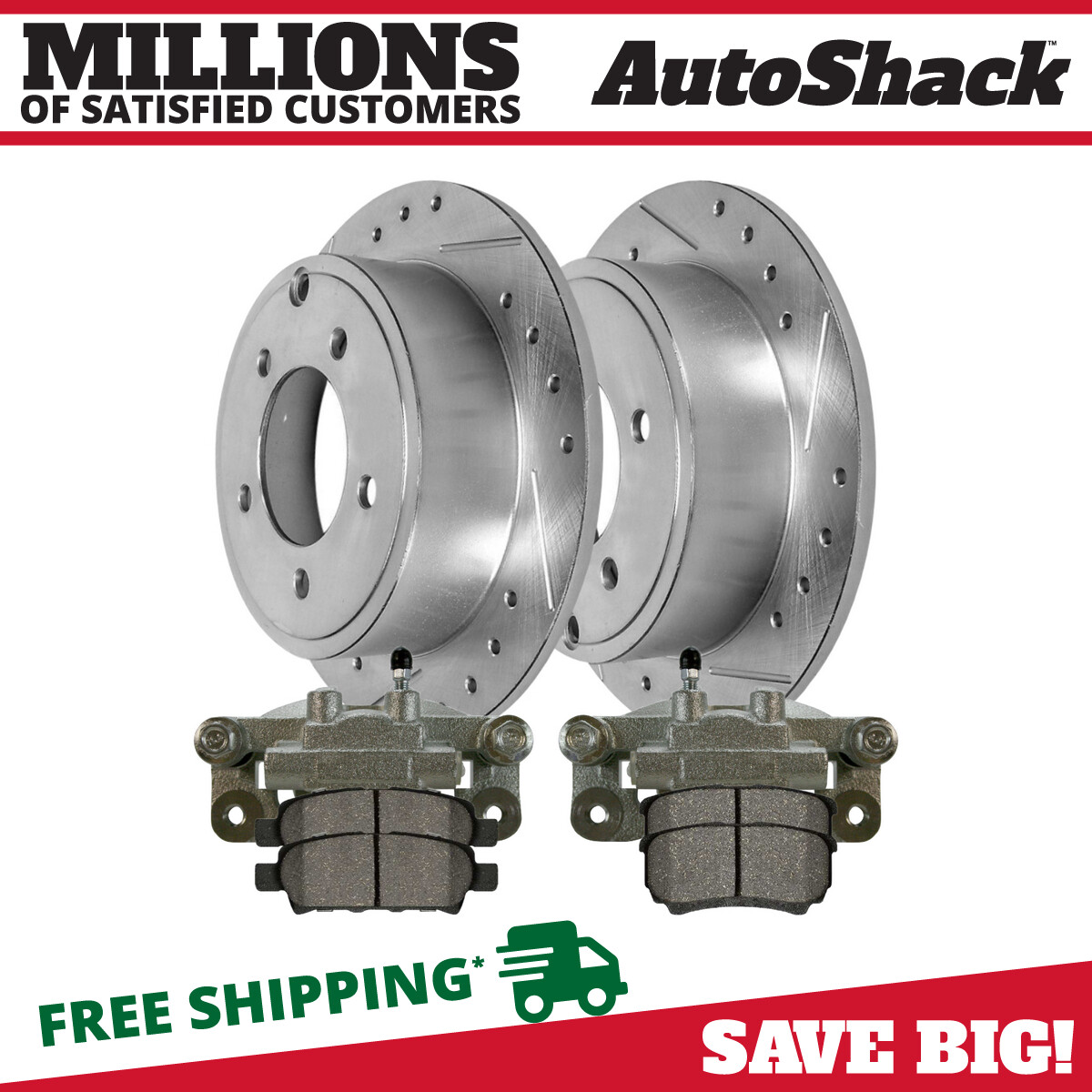 Rear Brake Calipers Pads Drilled Rotors for Jeep Patriot Compass Dodge Avenger