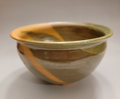 RUTH JOY BULFORD Studio Pottery Green Brown Abstract Bowl Artist Stamped 8''