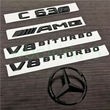 F&uuml;r Mercedes Benz C63S AMG V8 BITURBO Stamm C205 Emblem Aufkleber Gl&auml;nz Schwarz