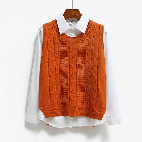 Maglia donna gilet maglione pullover studente maglione senza maniche maglieria casual - Foto 10 di 15