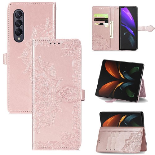 Embossed Mandala Leather Phone Case for Samsung Galaxy z Fold 4 - Purple - Picture 13 of 15