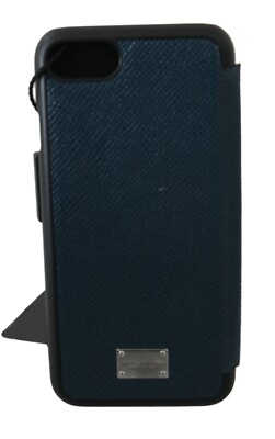 DOLCE & GABBANA Phone Case Front Cover Blue Leather DG Logo iPhone 7 RRP $320