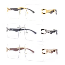 Cougar OG Gangster Rapper Clear Lens Rimless Wood Buffs Eyeglasses