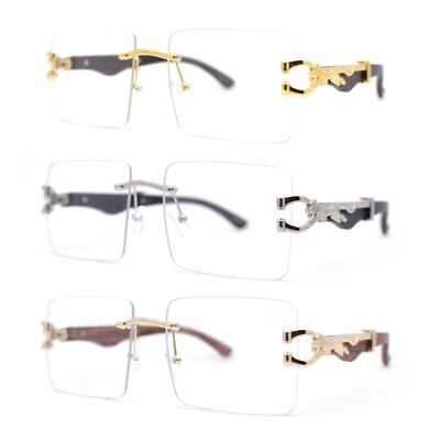 #ad #ad Cougar OG Gangster Rapper Clear Lens Rimless Wood Buffs Eyeglasses $14.99